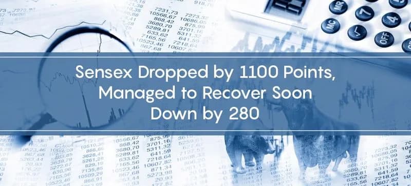 Sensex Swings 1100 Points Low, Recovers Soon Ending 280 Points Lower 
